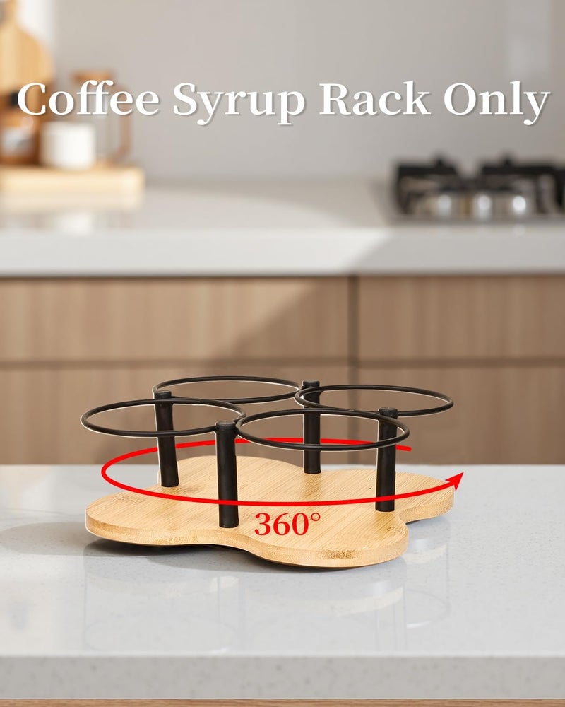 IntreLife Rotating Coffee Syrup Organizer, Syrup Bottle Holder for Coffee Syrup Dispenser 16.9oz, Bamboo Coffee Syrup Rack for Coffee Bar Station Countertop, Coffee Bar Accessories(Syrup Rack Only) - Image 2